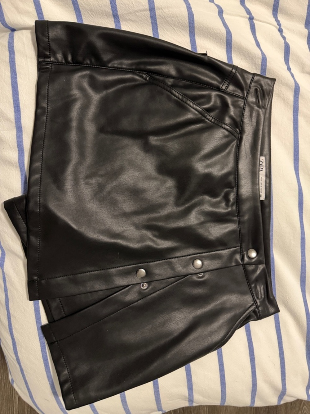 Zara Black Faux Leather Mini Skort with Snap Details